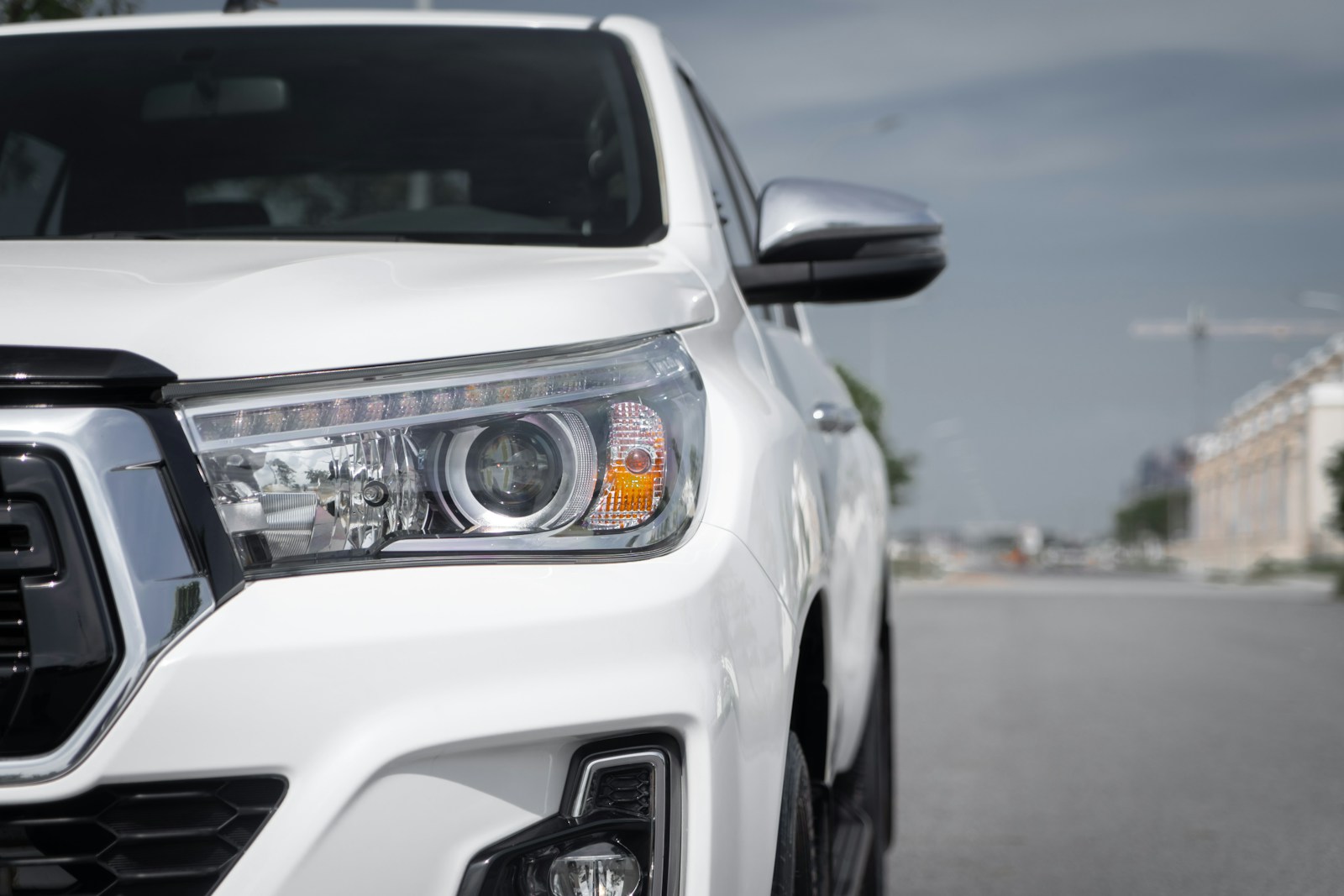 a white car on a road